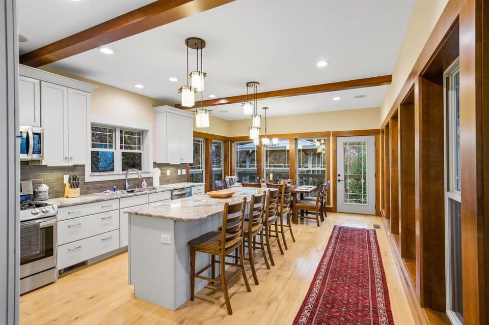 View of kitchen area and outside door to Hot Tub area