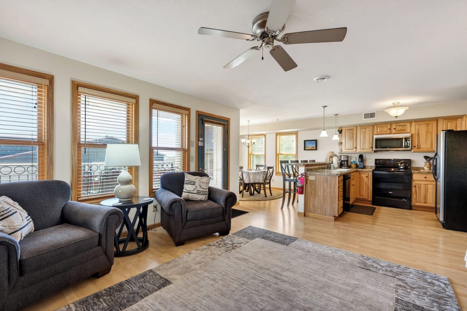 Open concept, living room, kitchen and dining