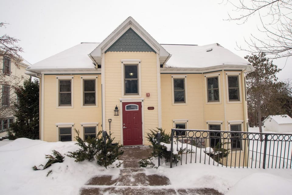 Front of condo building from street level.  We are the middle unit.  