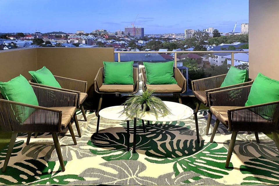 Private balcony with views and seating for 6 —perfect for sunrise coffee, reading, meditation, yoga or sunset drinks.