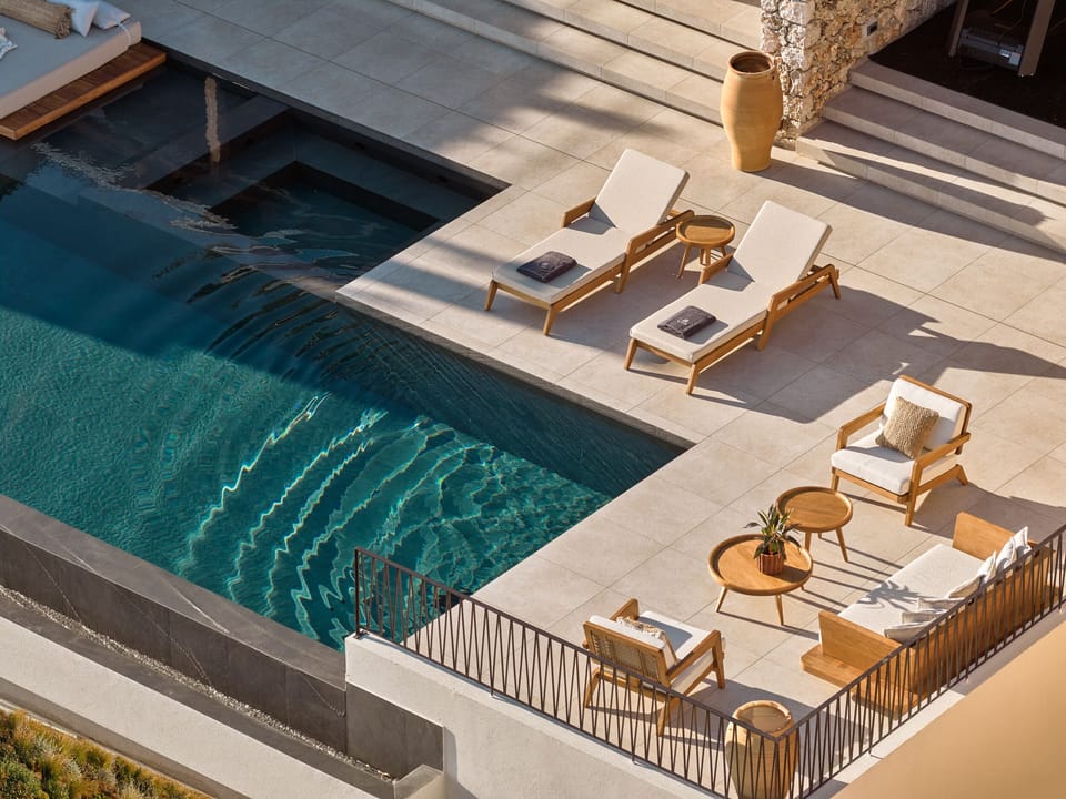 Outdoor lounge seating perfectly positioned to admire sweeping sea views.