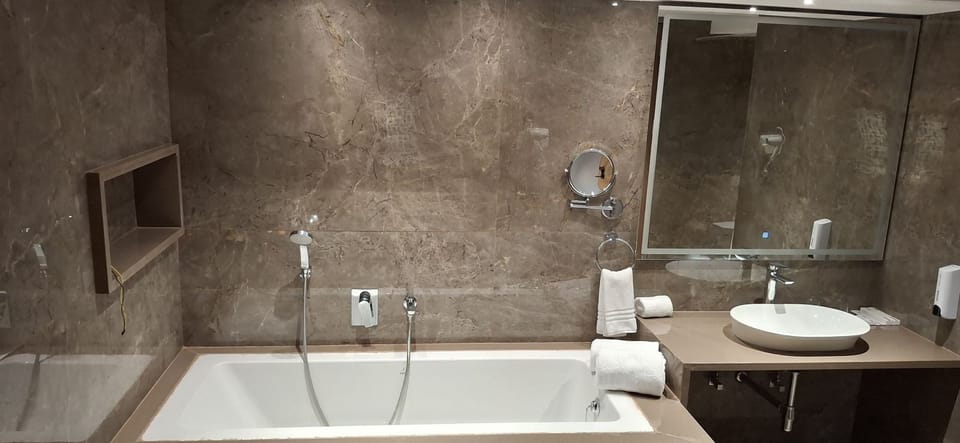 Shower, free toiletries, hair dryer, towels
