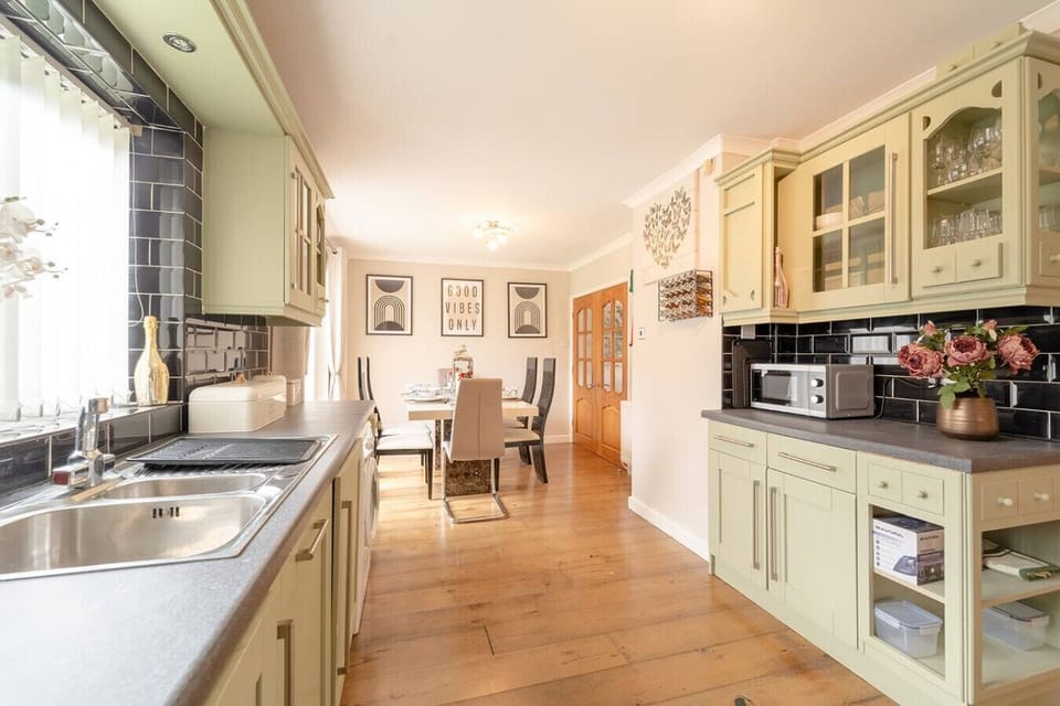 Share meals together with a kitchen-dining space set up for group dining