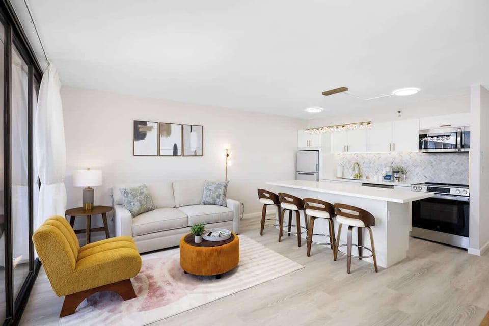 Your living area features a pull-out sleeper sofa, plus a dining area with 4 seating, and a fully-equipped kitchen.