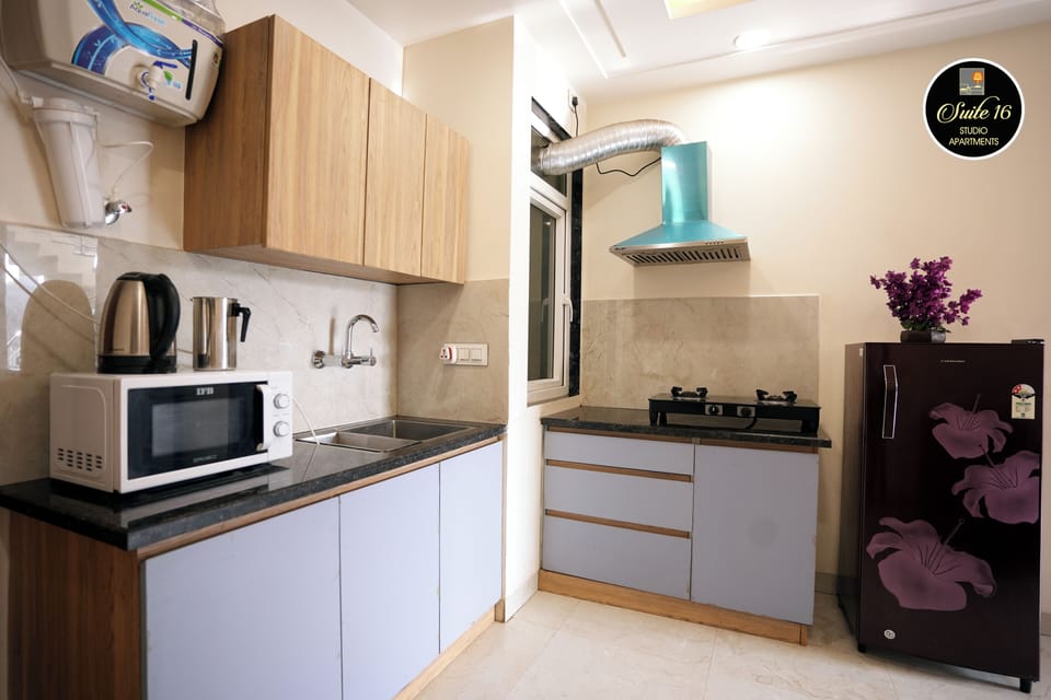 Luxury Apartment, Balcony, Garden View | Private kitchen | Fridge, microwave, oven, stovetop