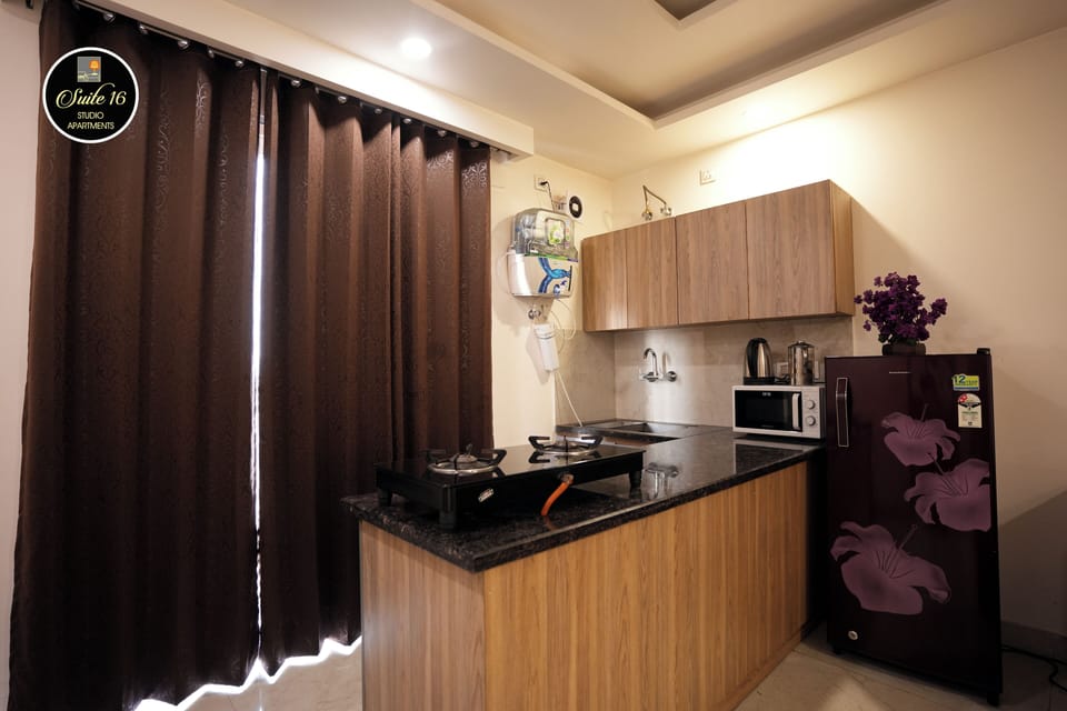 Luxury Apartment, Balcony, Garden View | Private kitchen | Fridge, microwave, oven, stovetop