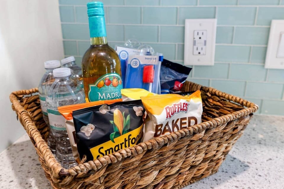 Wine, Water, Snacks, Tooth Brush, Tooth Paste