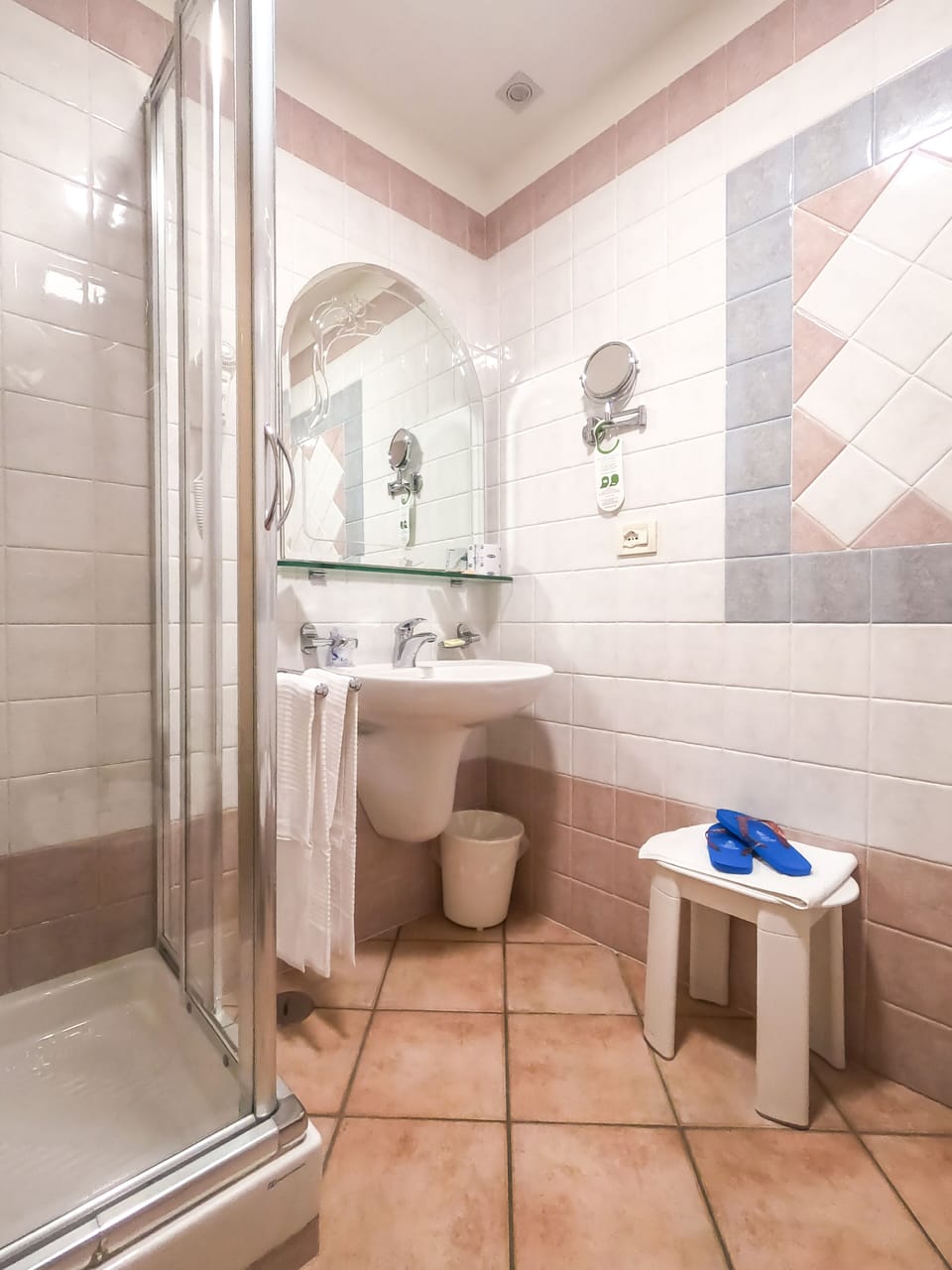 Shower, designer toiletries, hair dryer, bidet