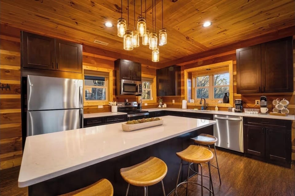 More than enough room for everyone at this massive kitchen island!