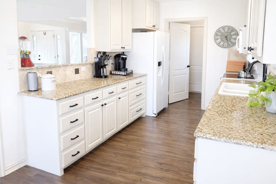 Galley kitchen with plenty of countertops for cooking