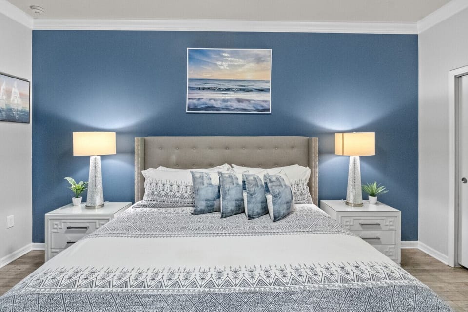 Spacious king bedroom with nightstands