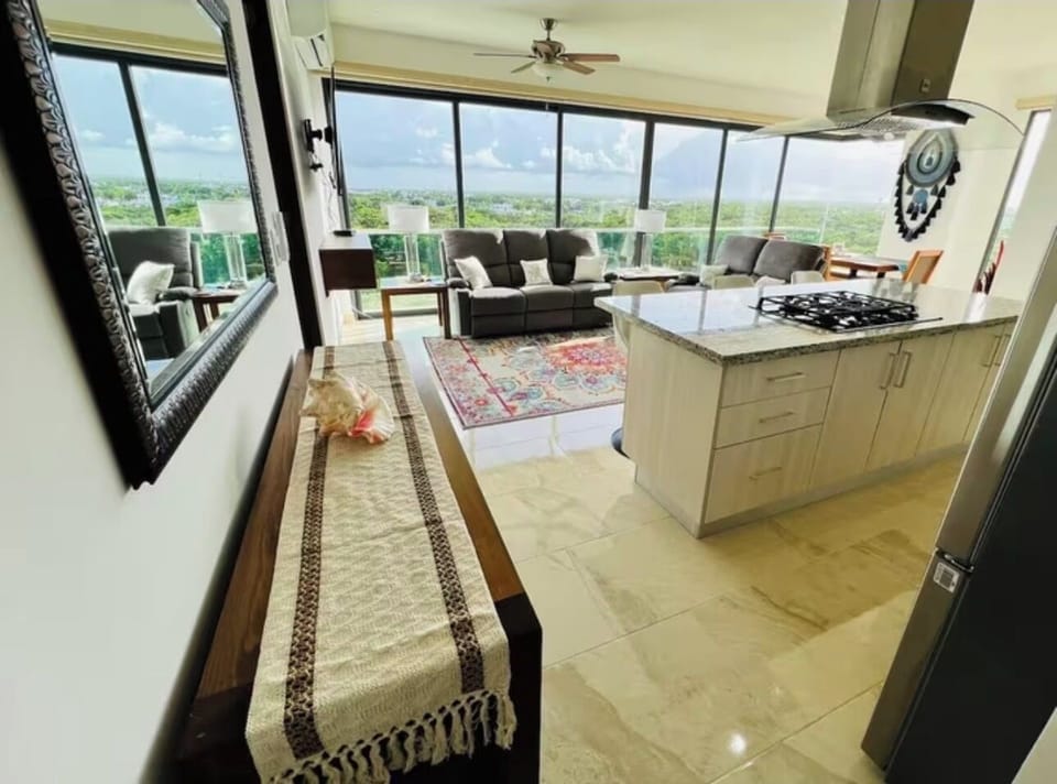 Kitchen and family room.