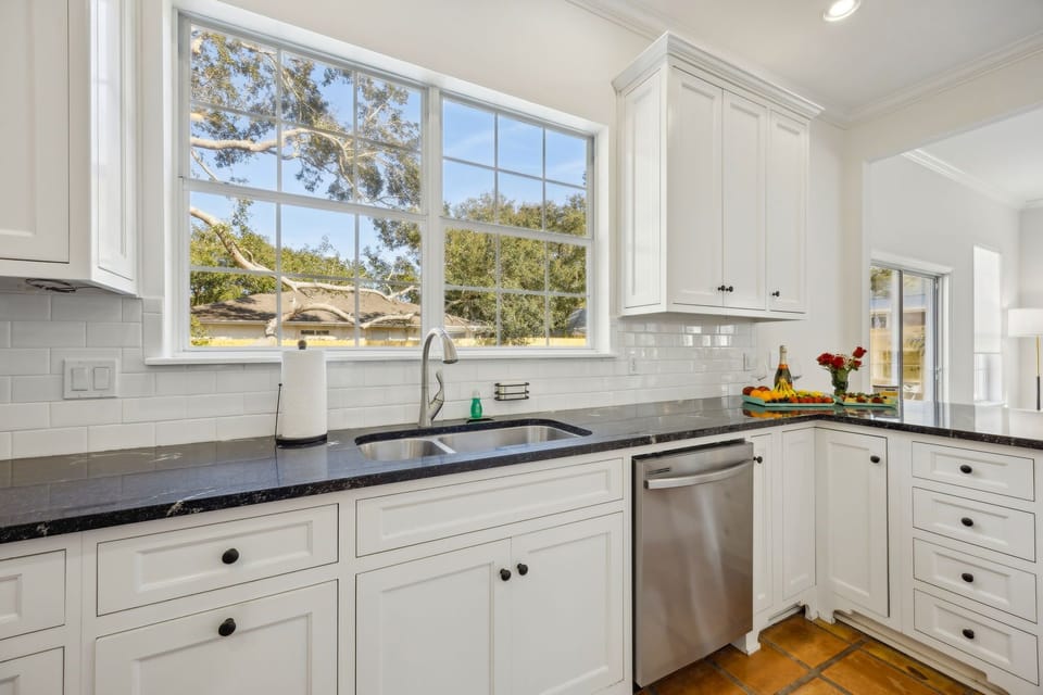 Kitchen is fully stocked for our guests; Refrigerator, Electric range, Microwave, Dishwasher, Standard drip & Keurig dual coffee machine, Toaster, Hot water pot, French press, and more.