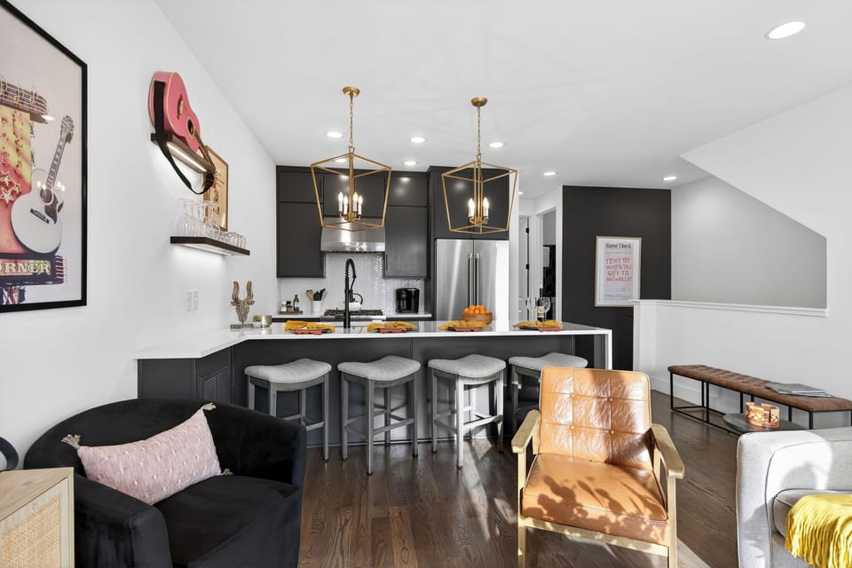 Modern kitchen designed for gathering, dining, and entertaining.