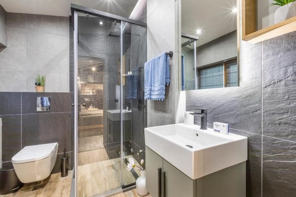 Deluxe Apartment, City View | Bathroom | Shower, bathrobes, slippers