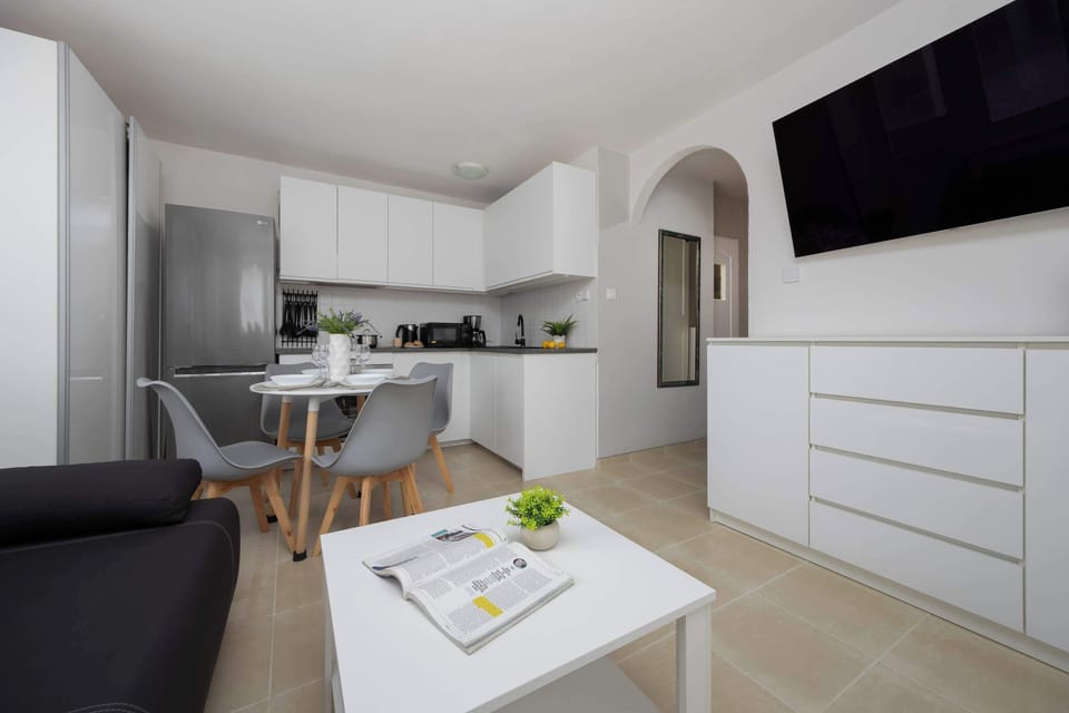 Open living room and kitchen layout.