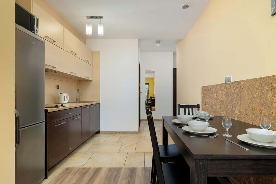 Open-plan kitchen and dining space.