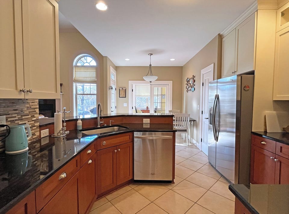 Kitchen is well stocked for everyday cooking as well as holiday meals.