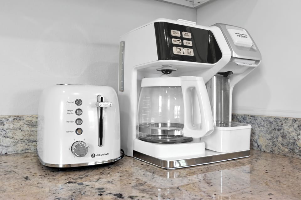 Enjoy your morning coffee with our dual coffee setup: classic drip and Keurig