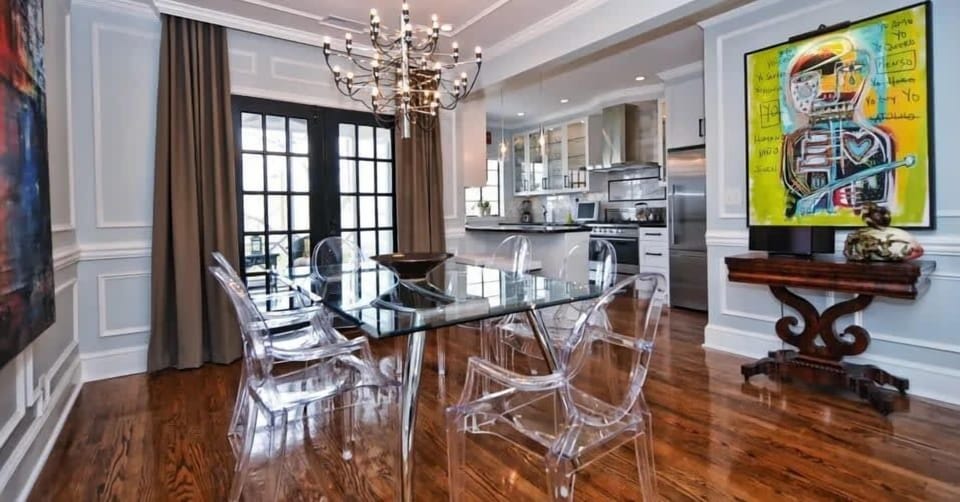 Enjoy your morning brew in a bright dining nook designed for both style and function.