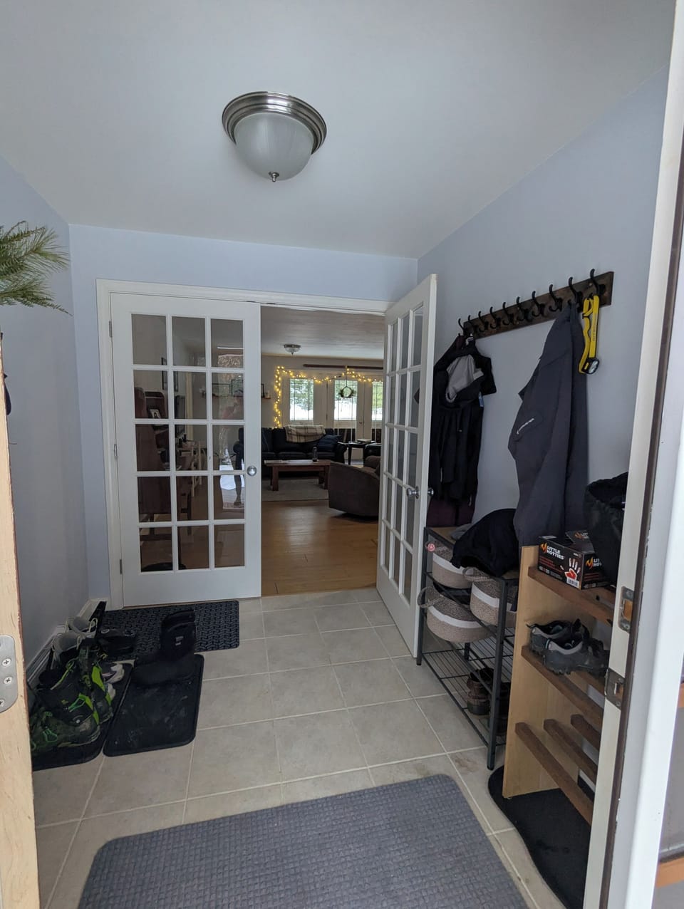 Entryway with storage for boots, jackets, winter gear