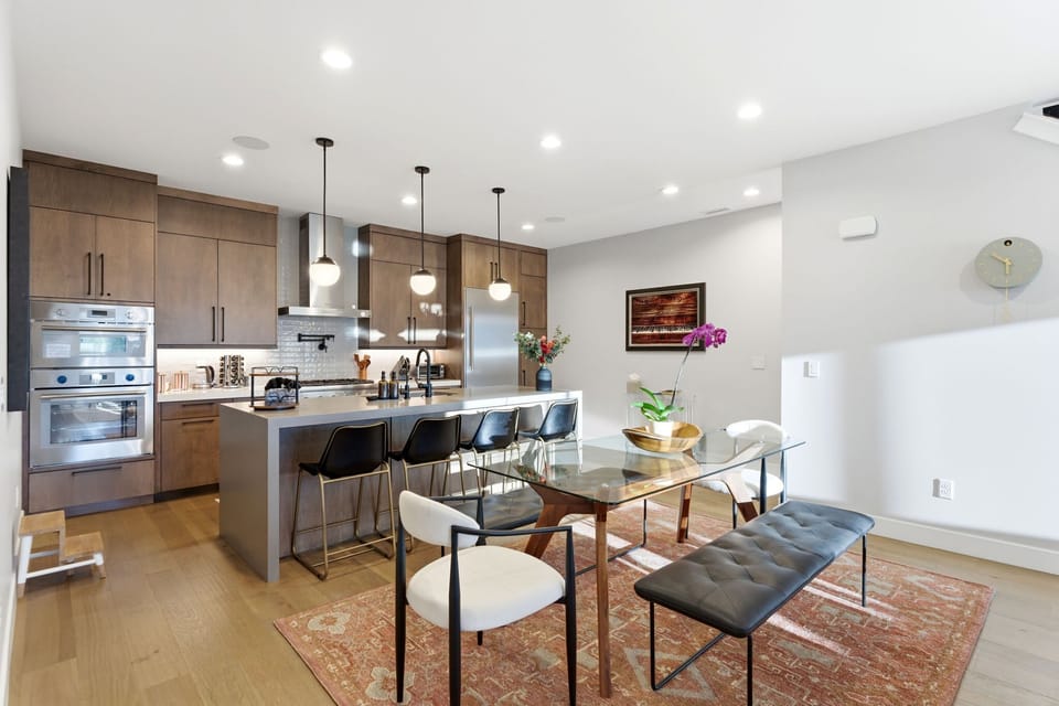 Modern open kitchen and dining area