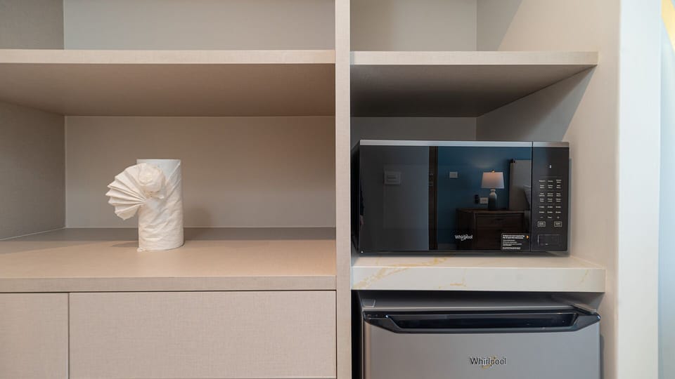 Kitchenette detail with microwave and refirgerator