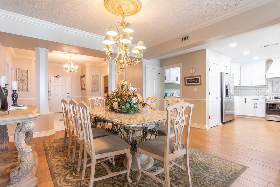 Dining table with seating for 8