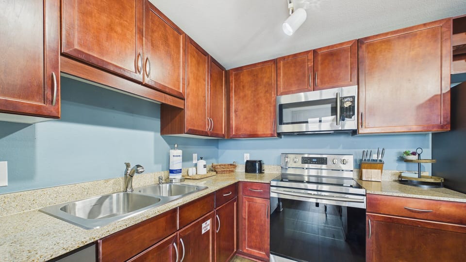 Full kitchen with all the cooking essentials and coffee maker for early mornings