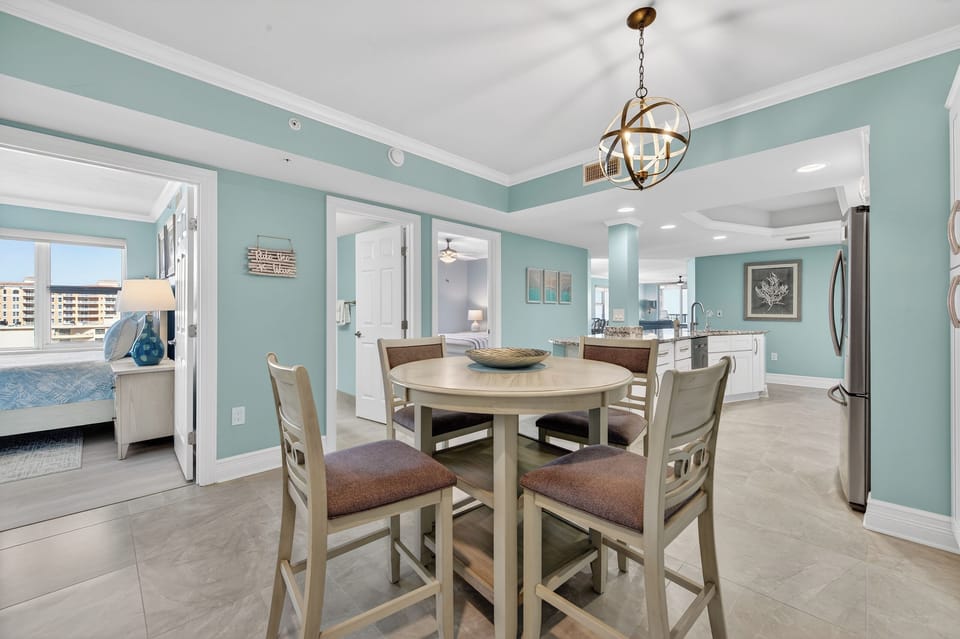 Bar height kitchenette seating in breakfast nook