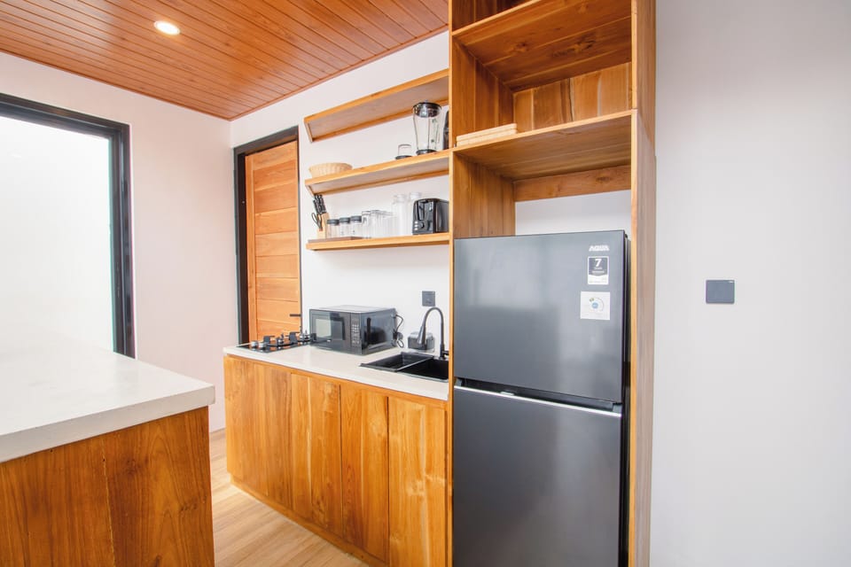 Design Villa, Pool View | Private kitchen | Fridge, microwave, stovetop, toaster