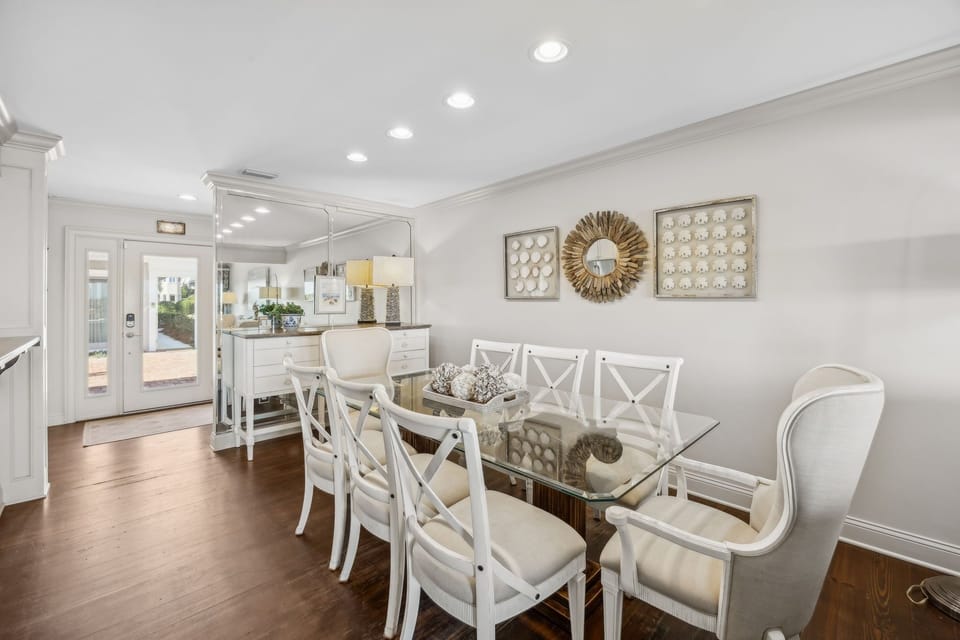 Large dining table with seating for eight