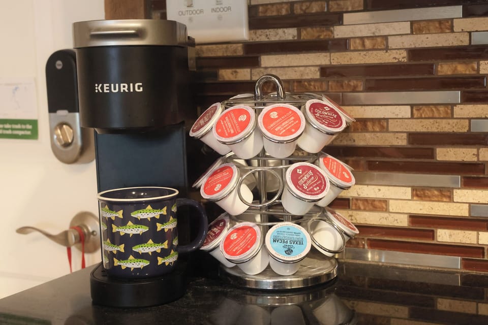 Keurig single cup coffee maker.  Complimentary coffee for your stay