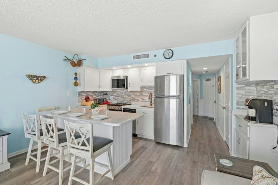 An updated kitchen makes preparing meals a breeze.