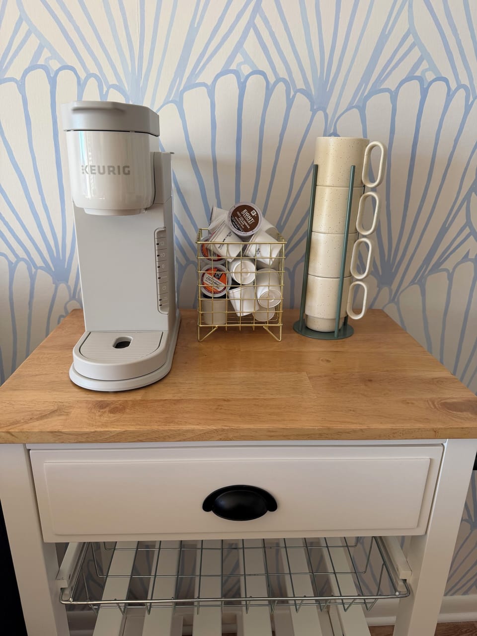 Enjoy a cup of coffee with the Keurig coffee bar. K-Cups are stocked!