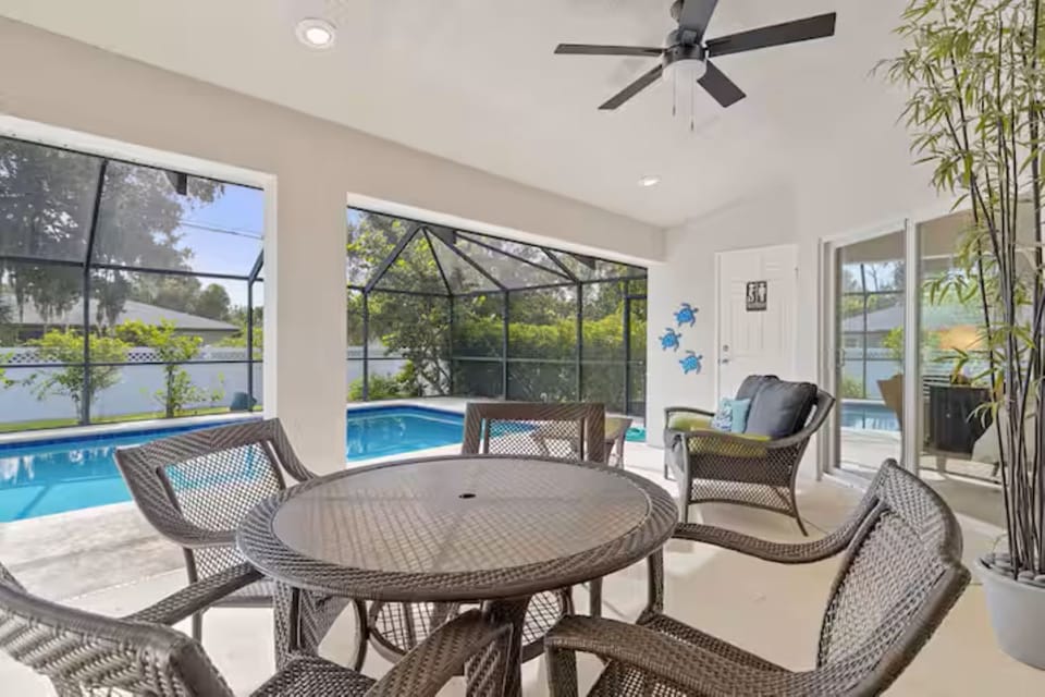 Patio area with table and chairs