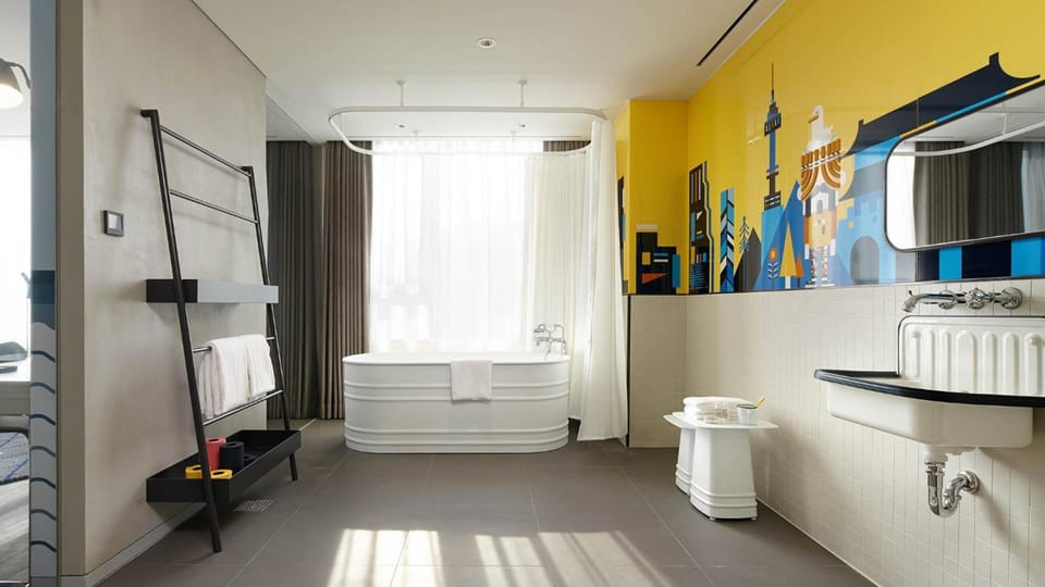Shower, bathrobes, slippers, bidet