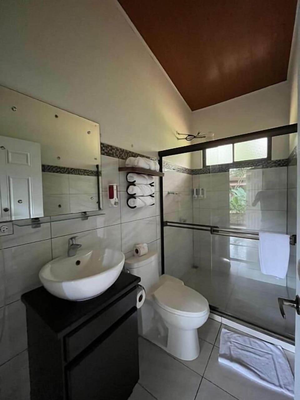 Shower, towels, soap, shampoo