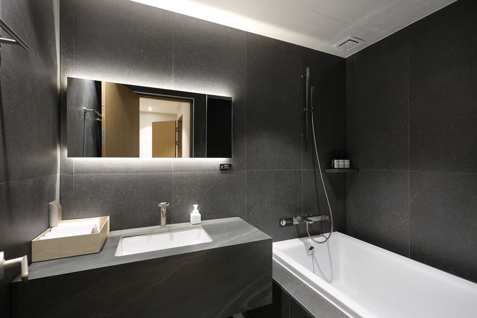 Deluxe Double or Twin Room | Bathroom | Hair dryer, towels, soap, shampoo