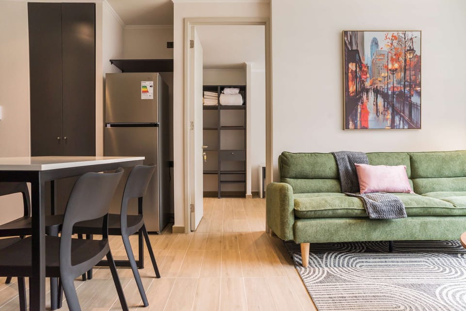 Cozy living area with modern decor, perfect for relaxation and dining.
