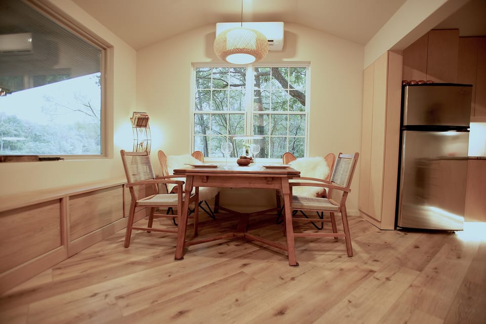 Open floor plan and dining room with a view