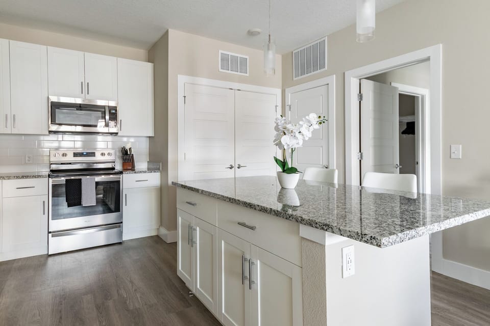 Apartment (1 Bedroom) | Private kitchen | Fridge, microwave, oven, stovetop