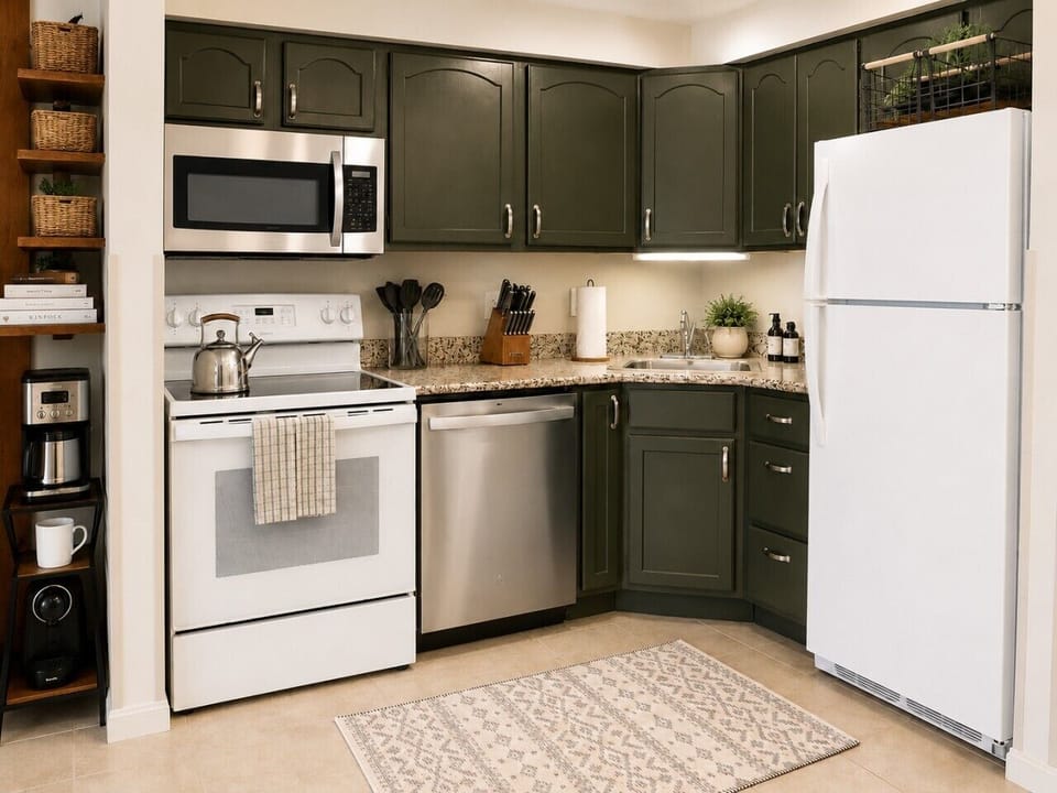 Modern kitchen with updated cabinetry and a full suite of appliances.
