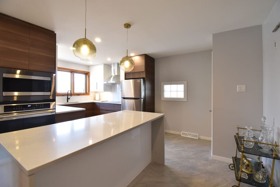 upstairs kitchen with island