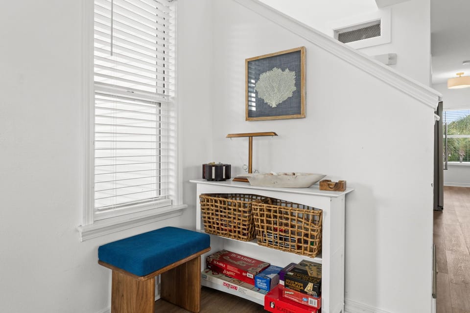 Stairway nook with nice game selection.