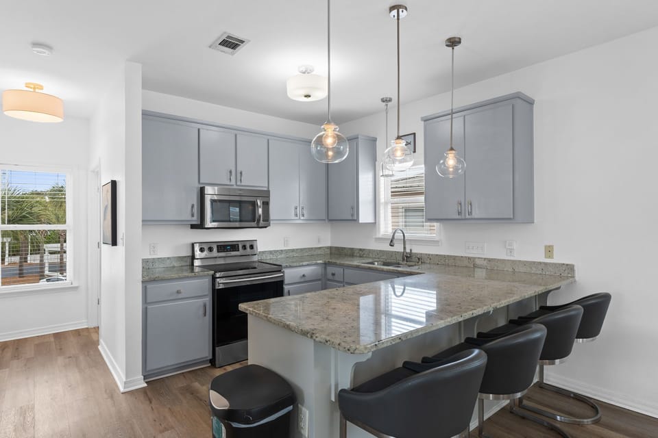 Kitchen has all the necessities needed for a gourmet meal, or a good 'ol family time meal.