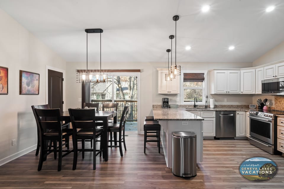 Dining room into Kitchen. Entrance to back deck