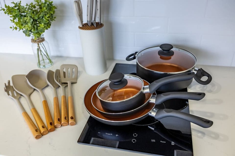 Elevate your cooking game with this modern cookware set.
