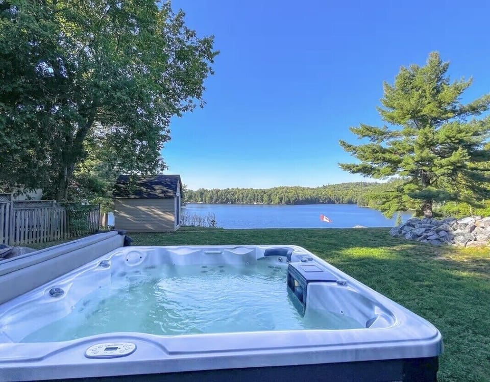 hot tub overlooking the lake