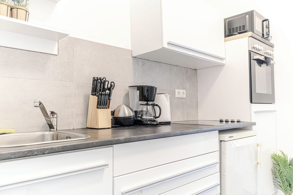 Basic Apartment | Private kitchen | Mini-fridge, oven, stovetop, cookware/dishes/utensils